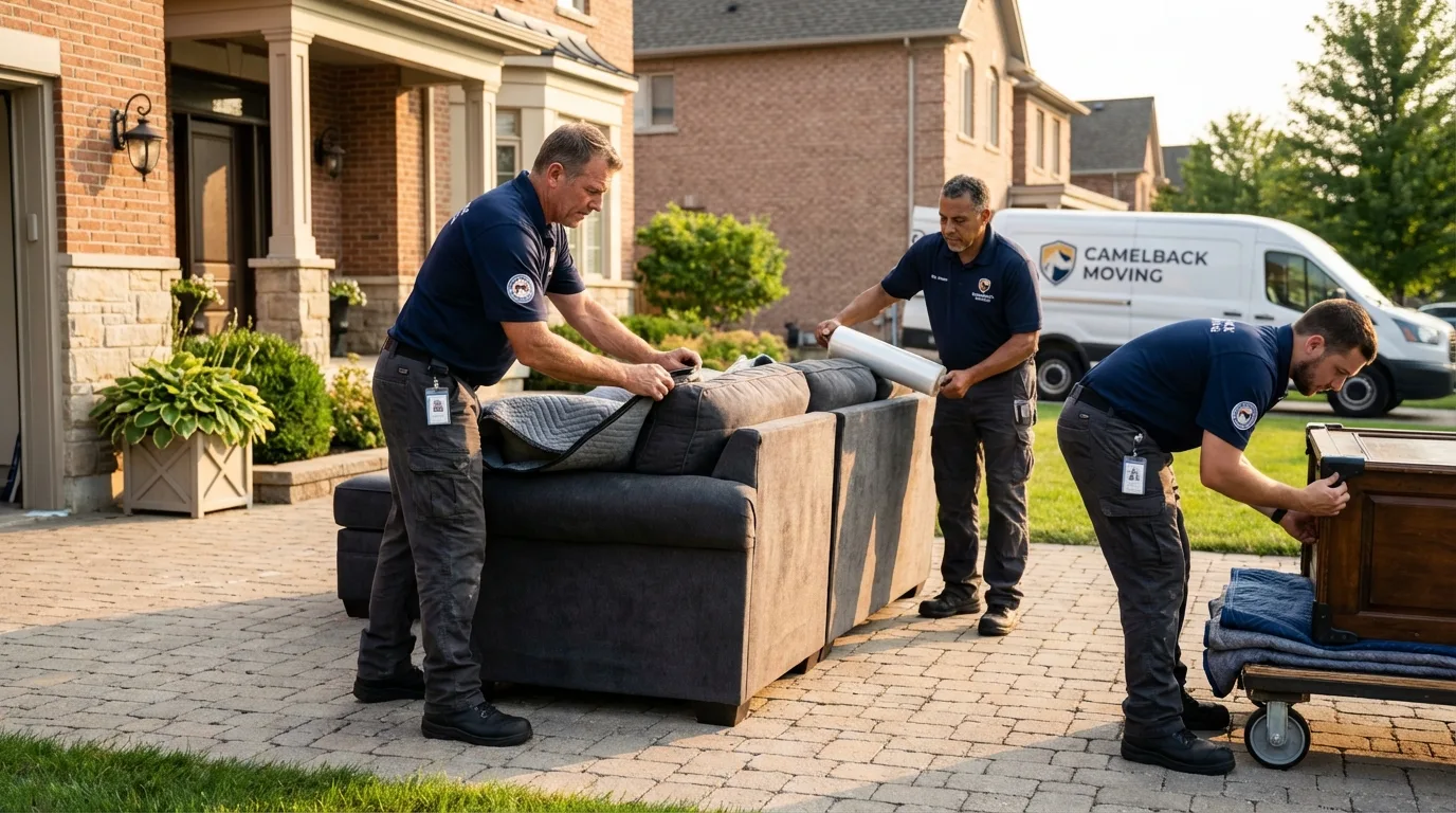 Large estate moving crew wrapping furniture in Wethersfield, CT