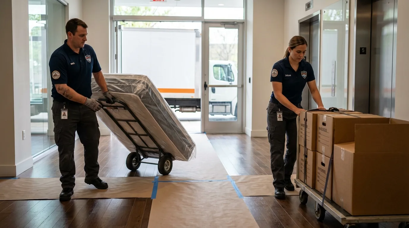 Professional apartment movers loading elevator in Wethersfield, CT