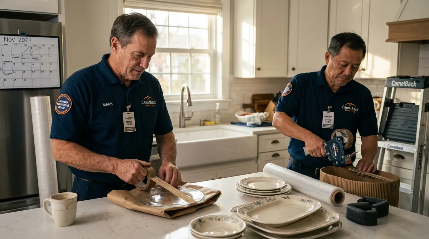 Professional crew packing kitchen dishware in Wethersfield, CT
